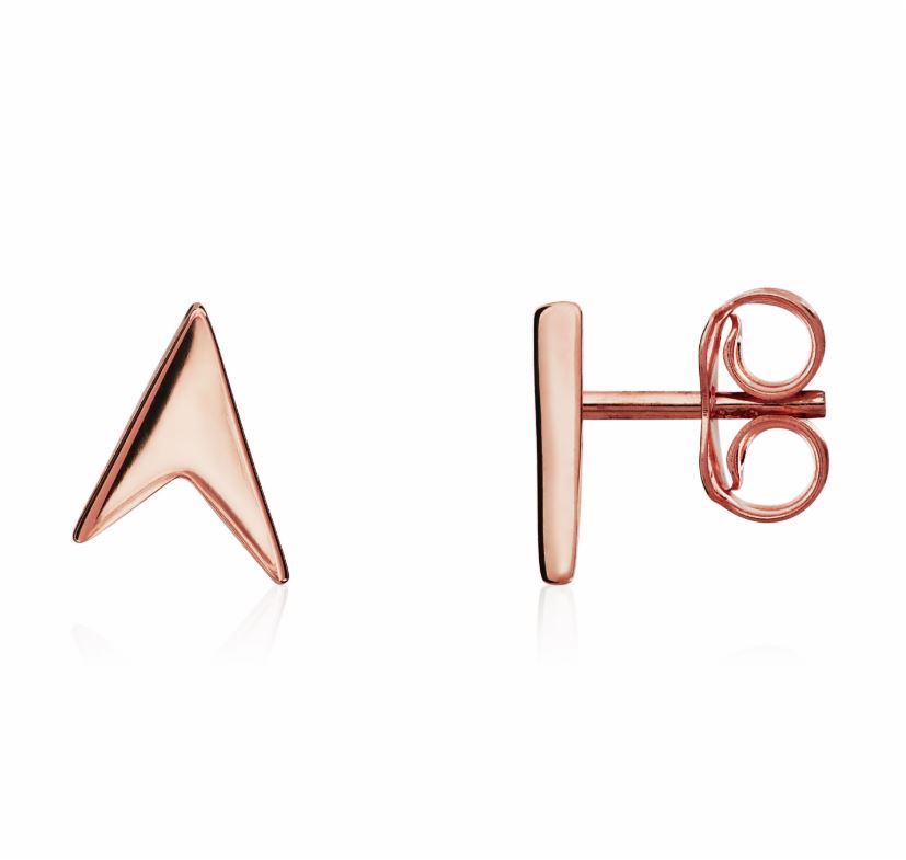 9ct Rose Gold Arrowhead Stud Earrings — 8x6mm