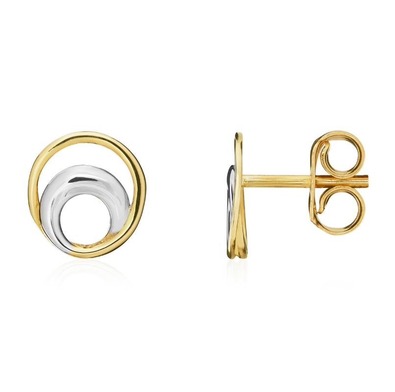 9ct Two Tone White and Yellow Gold Double Circle Stud Earrings — 7.5mm