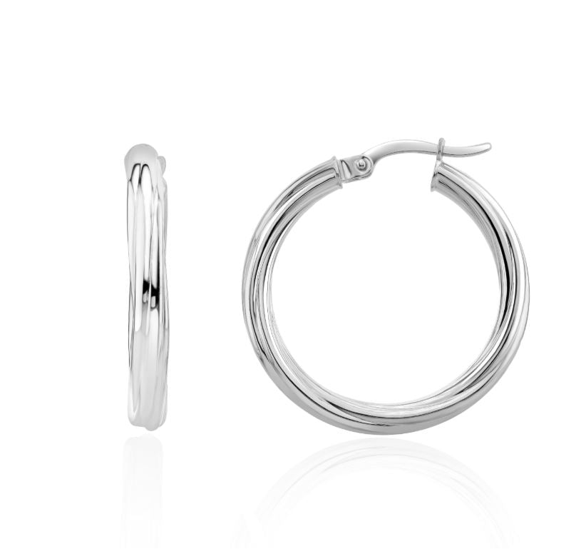 9ct White Gold Twist Hoop Earrings – 26x3mm