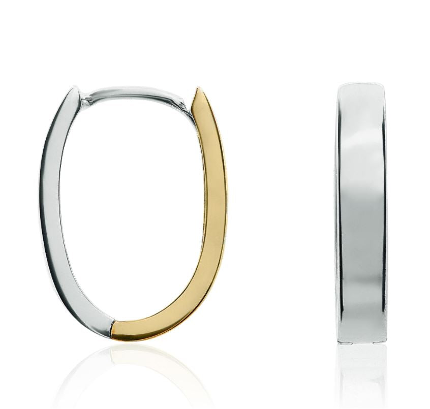9ct Two Tone White And Yellow Gold Flat Huggie Hoop Earrings – 16x11.5mm