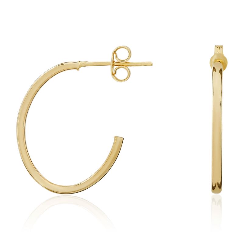 9ct Yellow Gold Oval Hoop Earrings with Peg & Scroll Fittings – 20x1.5mm