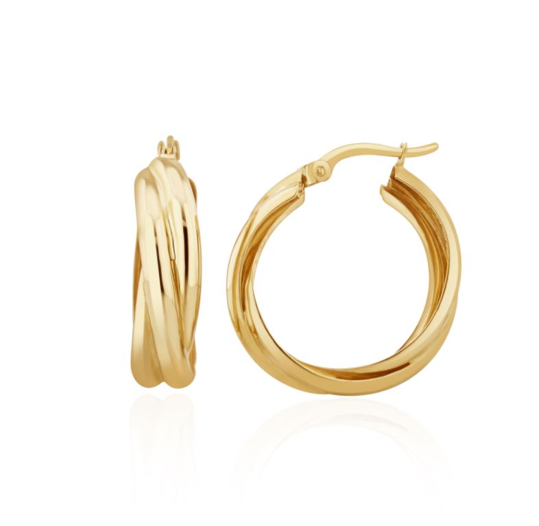 9ct Yellow Gold Russian Wedding Ring Style Hoop Earrings — 22mm