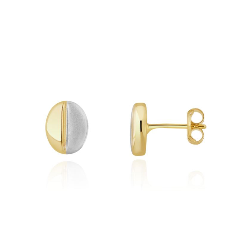 9ct Two Tone White and Yellow Gold Coffee Bean Stud Earrings - 8x6.5mm