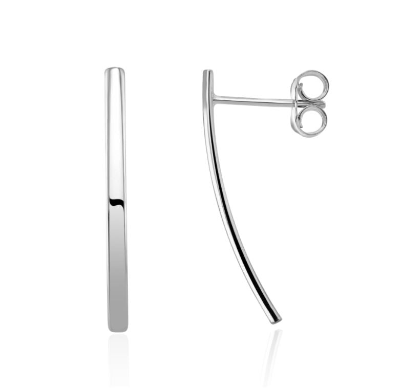 9ct White Gold Curved Bar Drop Earrings – 25x2mm