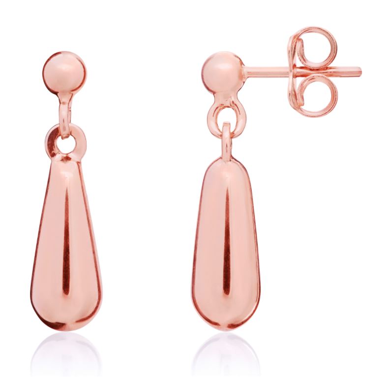 9ct Rose Gold Short Polished Bombé Drop Earrings with Ball Stud Tops — 20x5mm