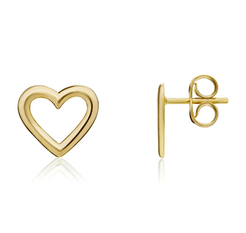 9ct Yellow Gold Polished Rounded Open Heart Stud Earrings — 10mm x 9.5mm