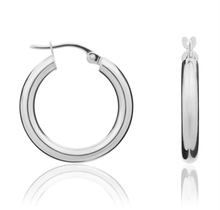 9ct White Gold Polished Tube Hoop Earrings – 21x3mm