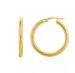 9ct Yellow Gold Textured Round Hoop Earrings — 24x2mm