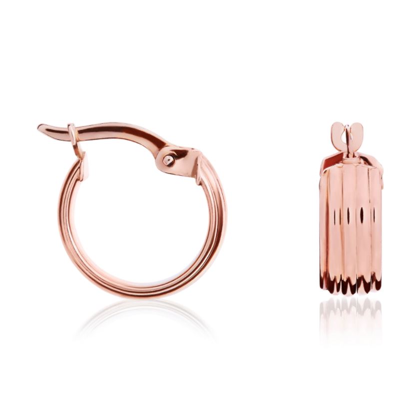 9ct Rose Gold Ribbed Wide Hoop Earrings – 12x5mm