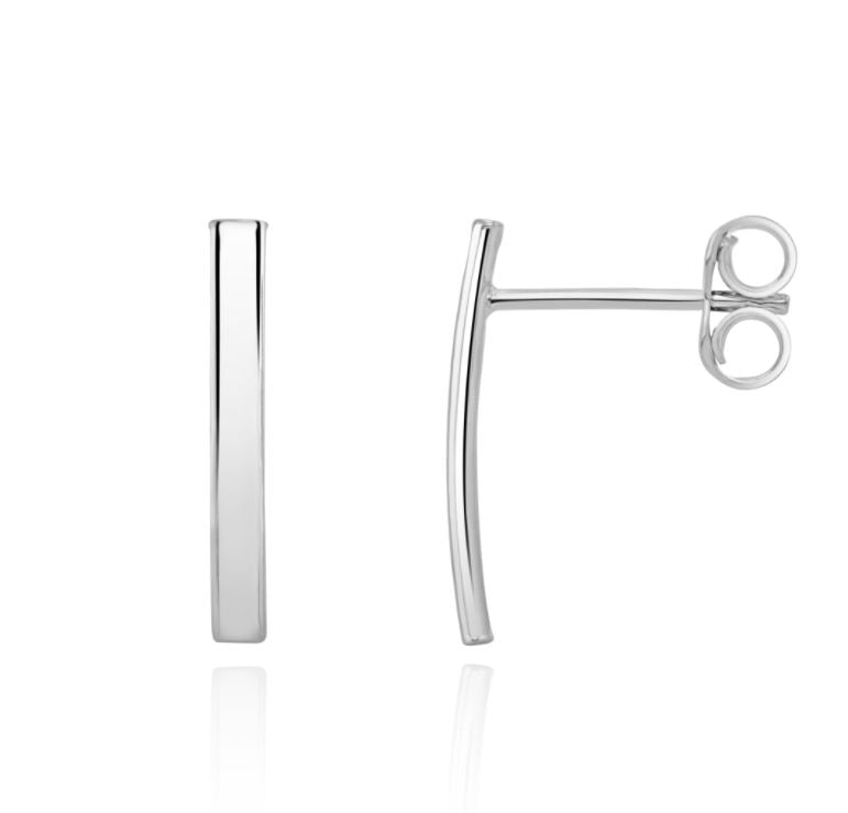 9ct White Gold Curved Bar Drop Earrings – 15x2mm