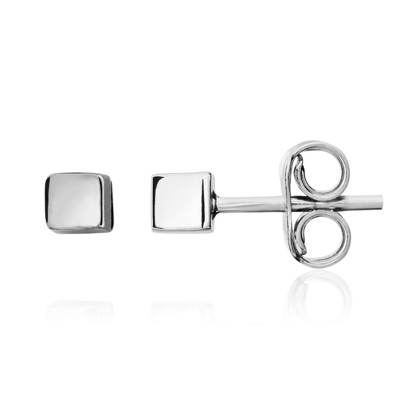 9ct White Gold Polished Cube Stud Earrings — 3mm
