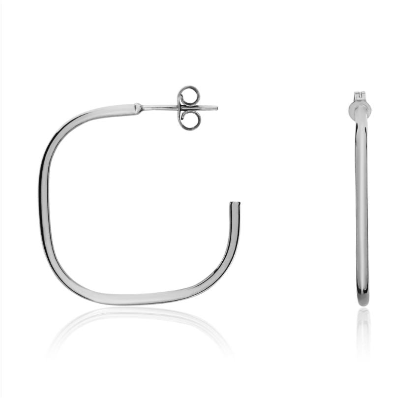 9ct White Gold Round Tube Cushion Shape Hoop Earrings with Peg & Scroll Fittings – 25x1.5mm
