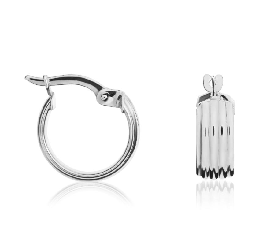 9ct White Gold Ribbed Wide Hoop Earrings – 12x5mm