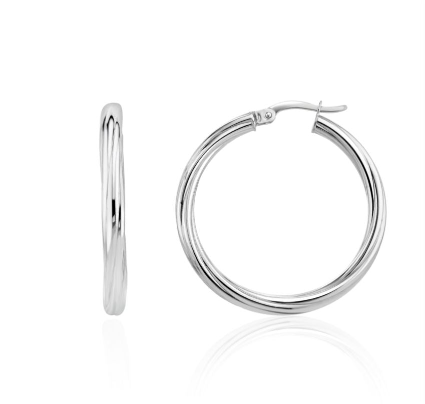 9CT White Gold Twist Hoop Earrings – 31x3mm