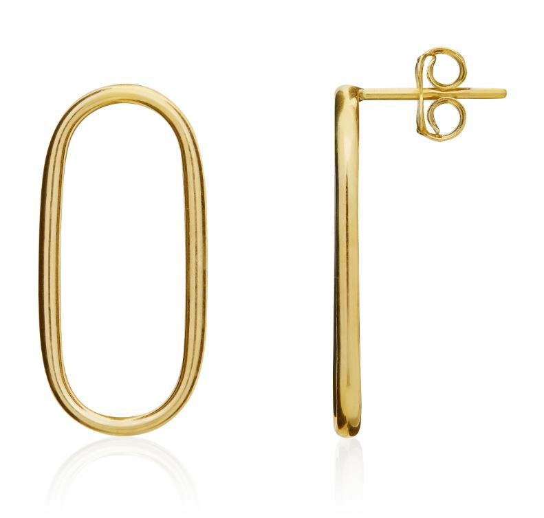 9ct Yellow Gold Open Oval Stud Earrings - 23x11.5mm