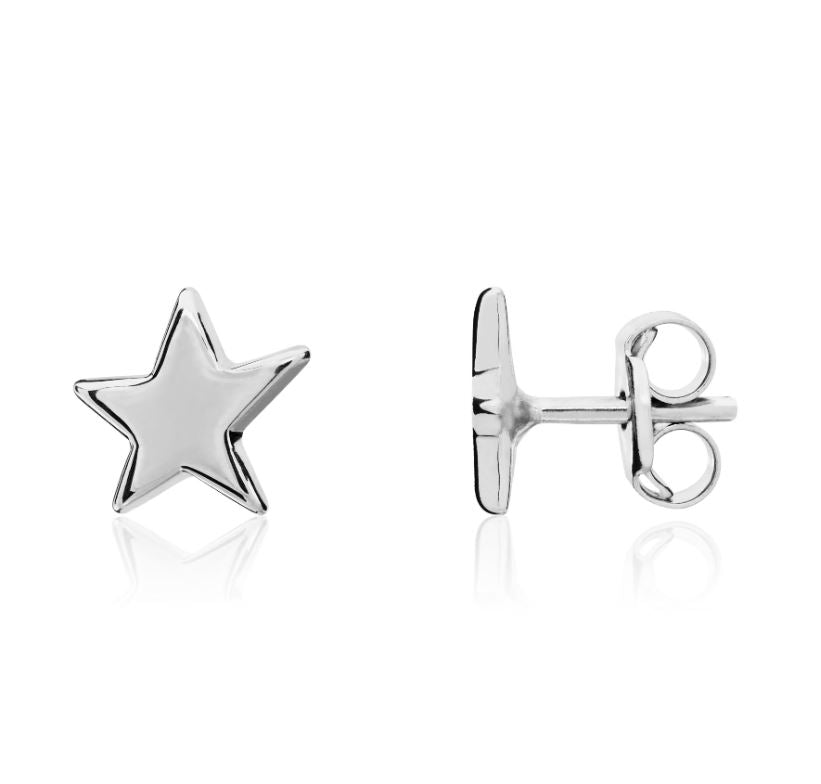 9ct White Gold Polished Puff Five-Point Star Stud Earrings — 6.5mm