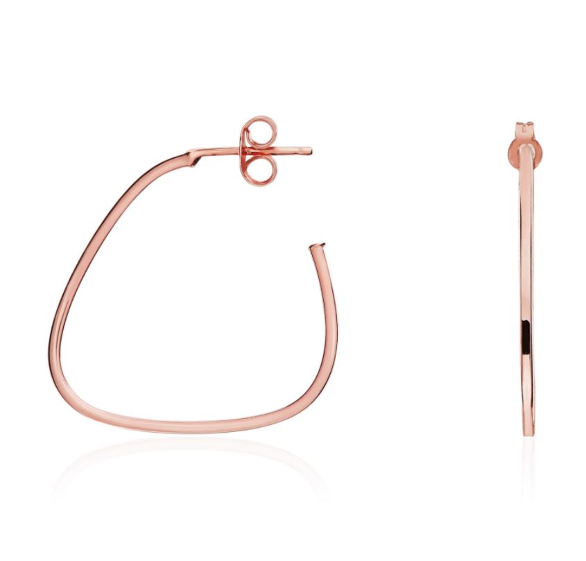 9ct Rose Gold Triangular Hoop Earrings with Peg & Scroll Fittings – 22x1.5mm