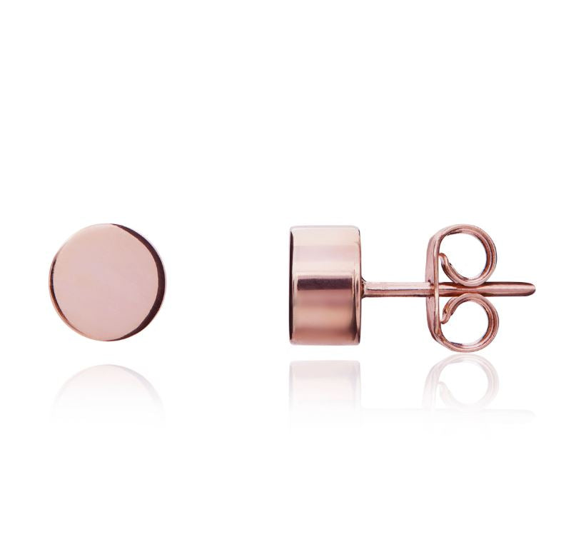 9ct Rose Gold Polished Cylinder Shape Stud Earrings — 6mm