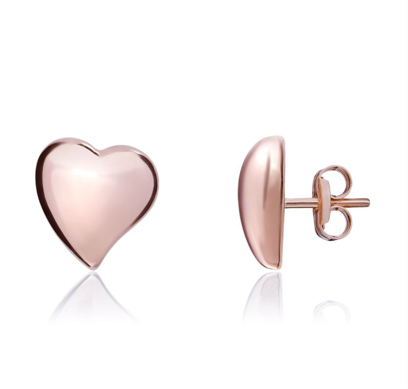 9ct Rose Gold Polished Heart Stud Earrings — 6.5mm