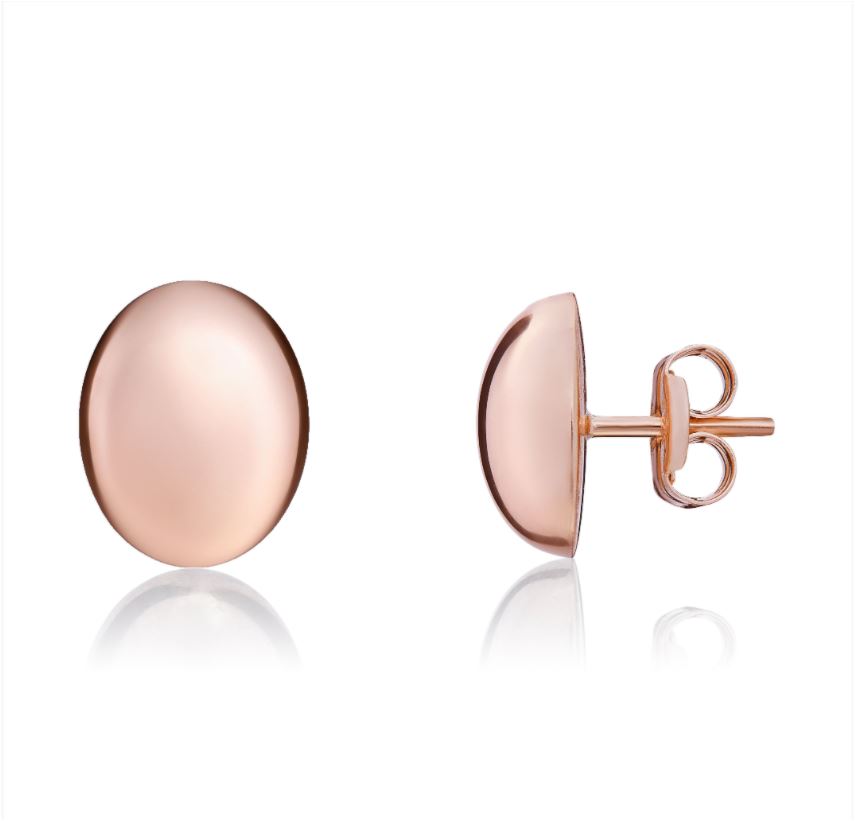 9ct Rose Gold Polished Oval Domed Stud Earrings — 10x8mm