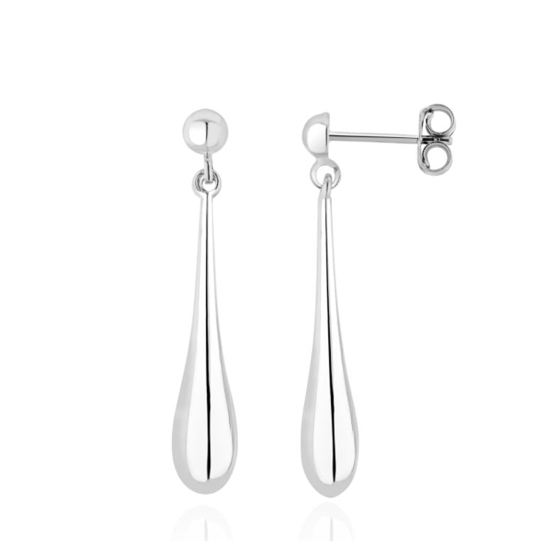 9ct White Gold Long Polished Torpedo Drop Earrings — 35mm