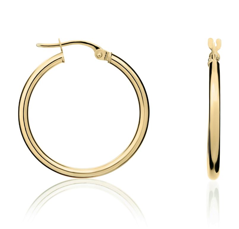 9ct Yellow Gold Polished Tube Hoop Earrings – 24x2mm