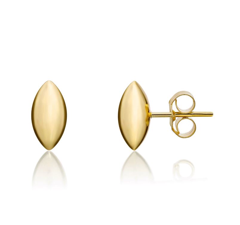 9ct Yellow Gold Polished Marquise High Dome Stud Earrings — 10mm x 5mm