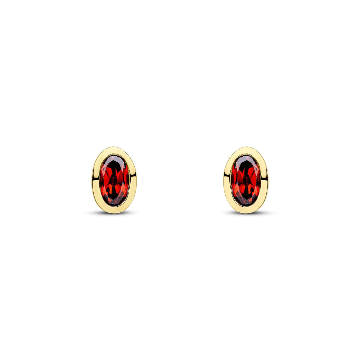 9ct Yellow Gold Oval Natural Garnet Rubover Stud Earrings — 5x3mm