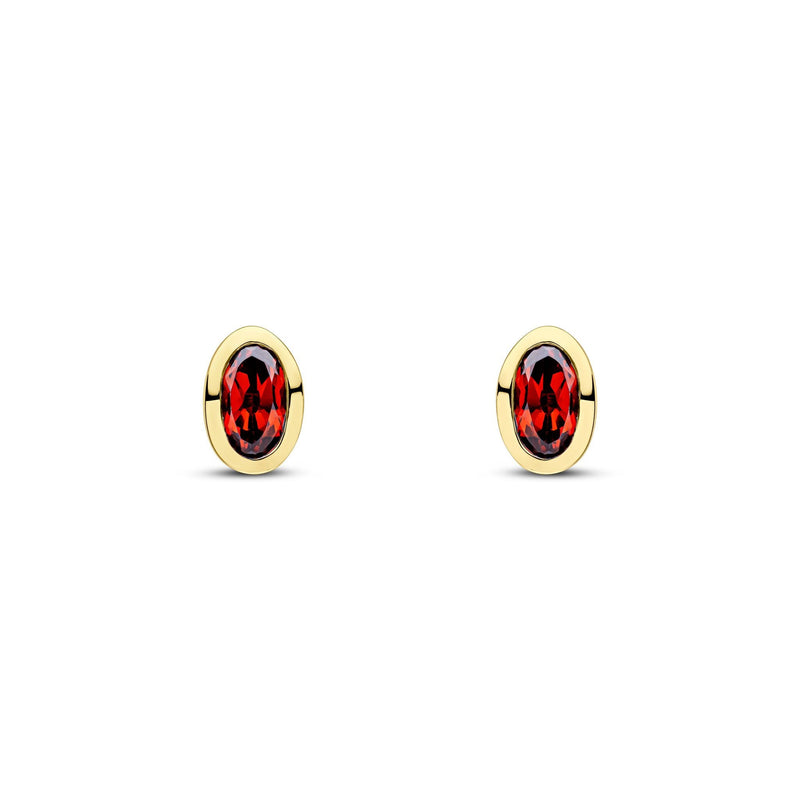 9ct Yellow Gold Oval Natural Garnet Rubover Stud Earrings — 5x3mm