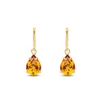 9ct Yellow Gold Pear Shaped Natural Citrine Claw Wire Hook Drop Earrings