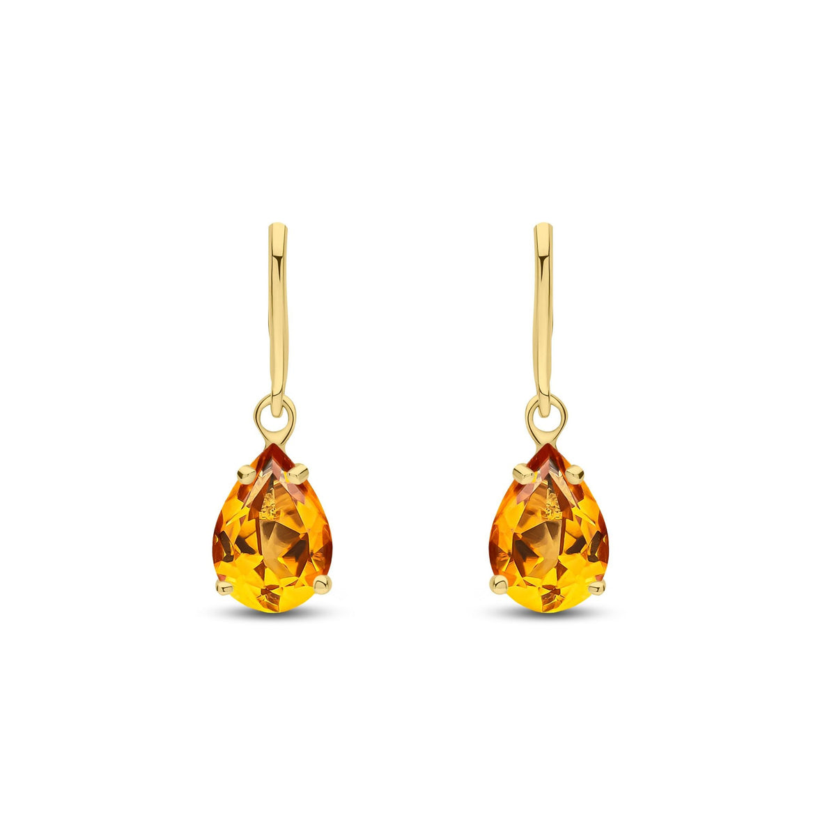 9ct Yellow Gold Pear Shaped Natural Citrine Claw Wire Hook Drop Earrings