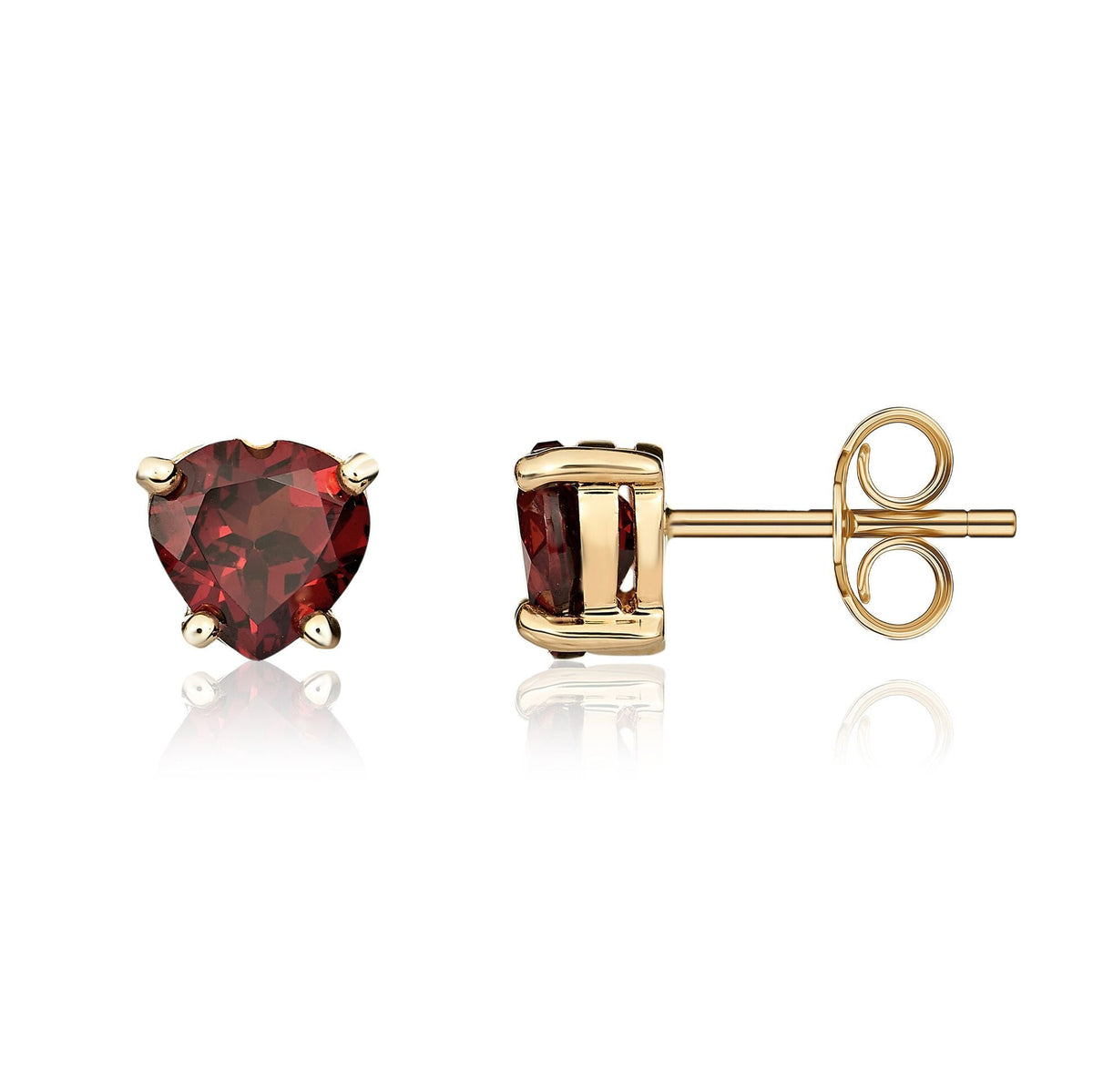 9ct Yellow Gold Heart Natural Garnet Claw Stud Earrings