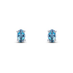 9ct White Gold Oval Natural London Blue Topaz Claw Stud Earrings — 5x3mm