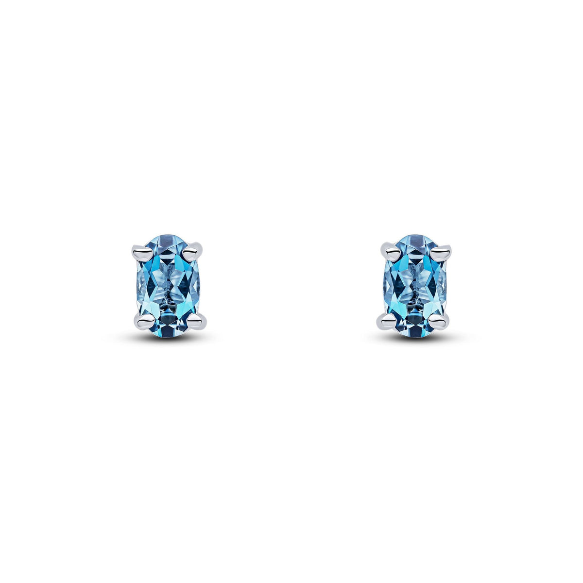 9ct White Gold Oval Natural London Blue Topaz Claw Stud Earrings — 5x3mm