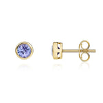 9ct Yellow Gold Round Natural Tanzanite Stud Earrings — 4mm
