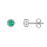 9ct White Gold Round Natural Emerald Rubover Stud Earrings — 4mm