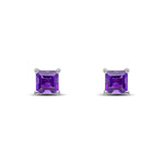 9ct White Gold Square Natural Amethyst Claw Stud Earrings — 5mm