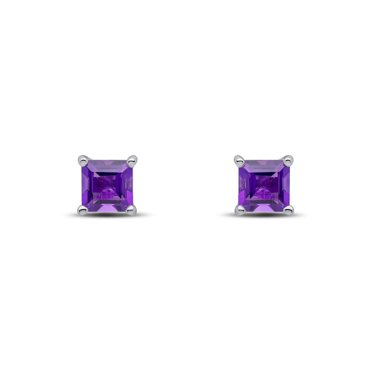 9ct White Gold Square Natural Amethyst Claw Stud Earrings — 5mm