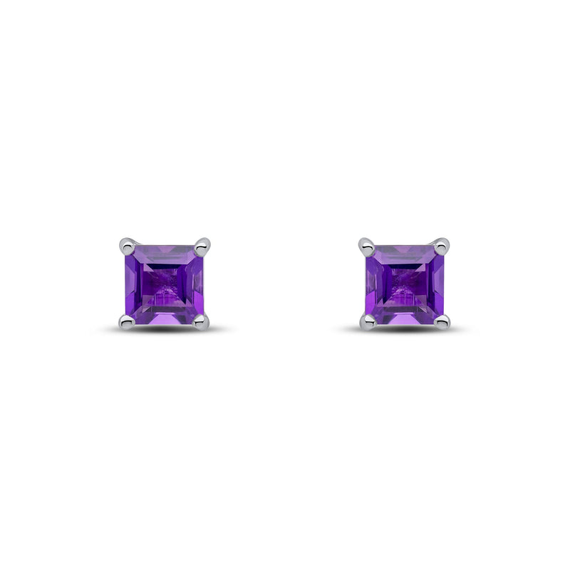9ct White Gold Square Natural Amethyst Claw Stud Earrings — 5mm