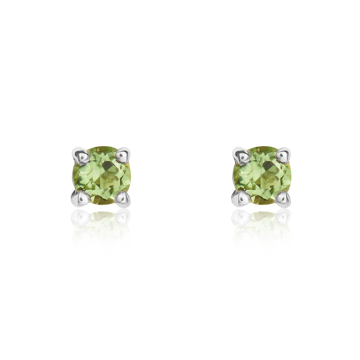 9ct White Gold Round Natural Peridot Claw Stud Earrings — 3mm