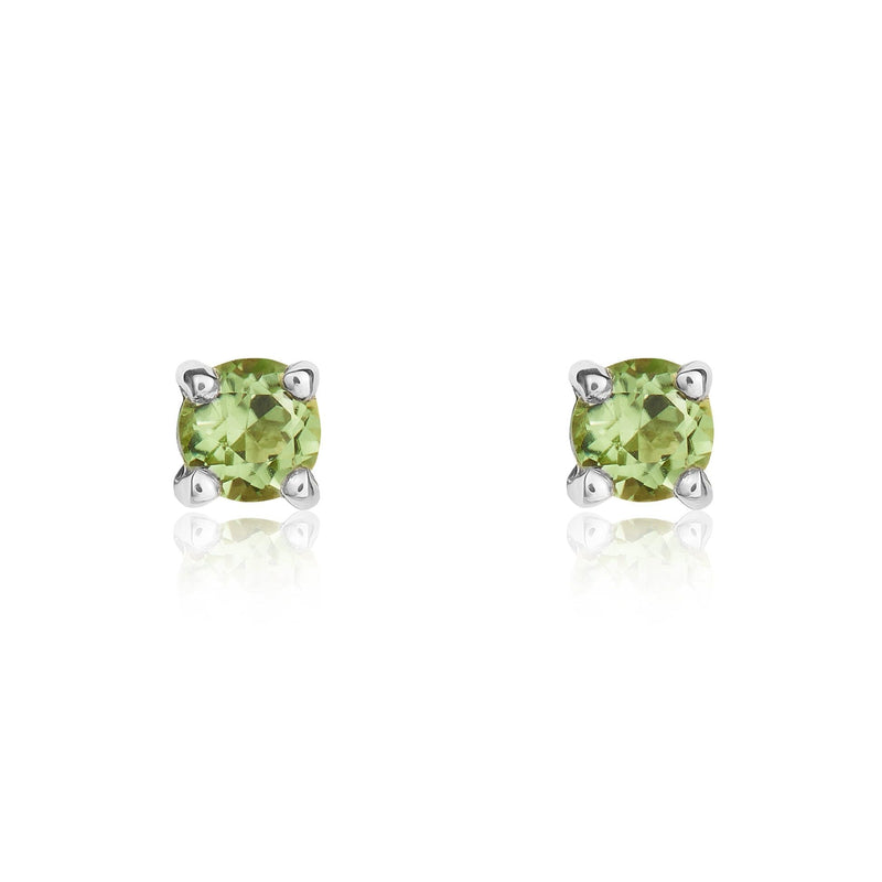 9ct White Gold Round Natural Peridot Claw Stud Earrings — 3mm