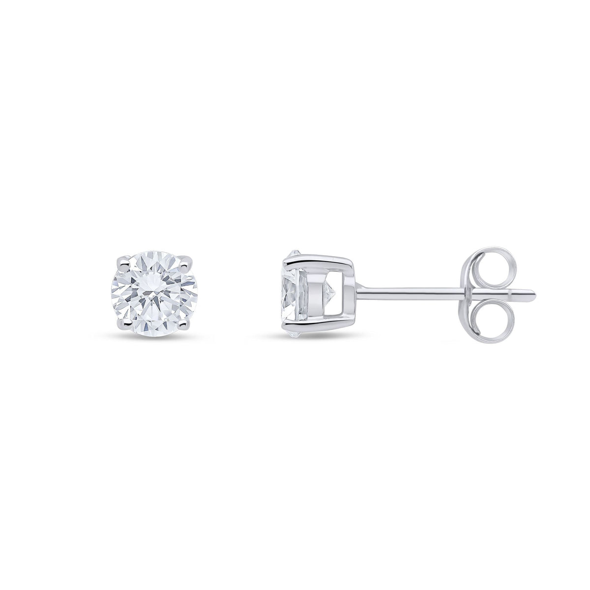 9ct White Gold Round Cubic Zirconia CZ Claw Set Stud Earrings — 5mm
