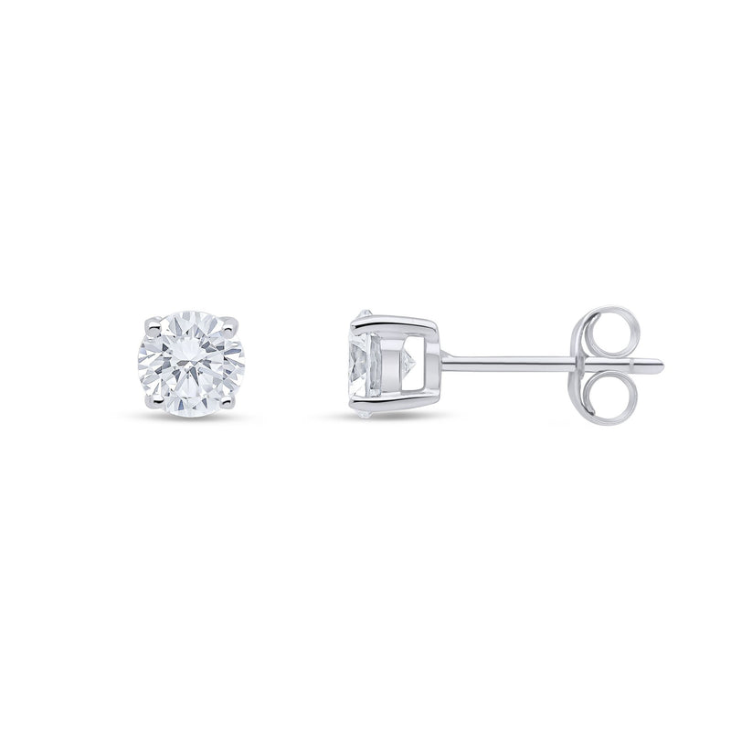 9ct White Gold Round Cubic Zirconia CZ Claw Set Stud Earrings — 5mm