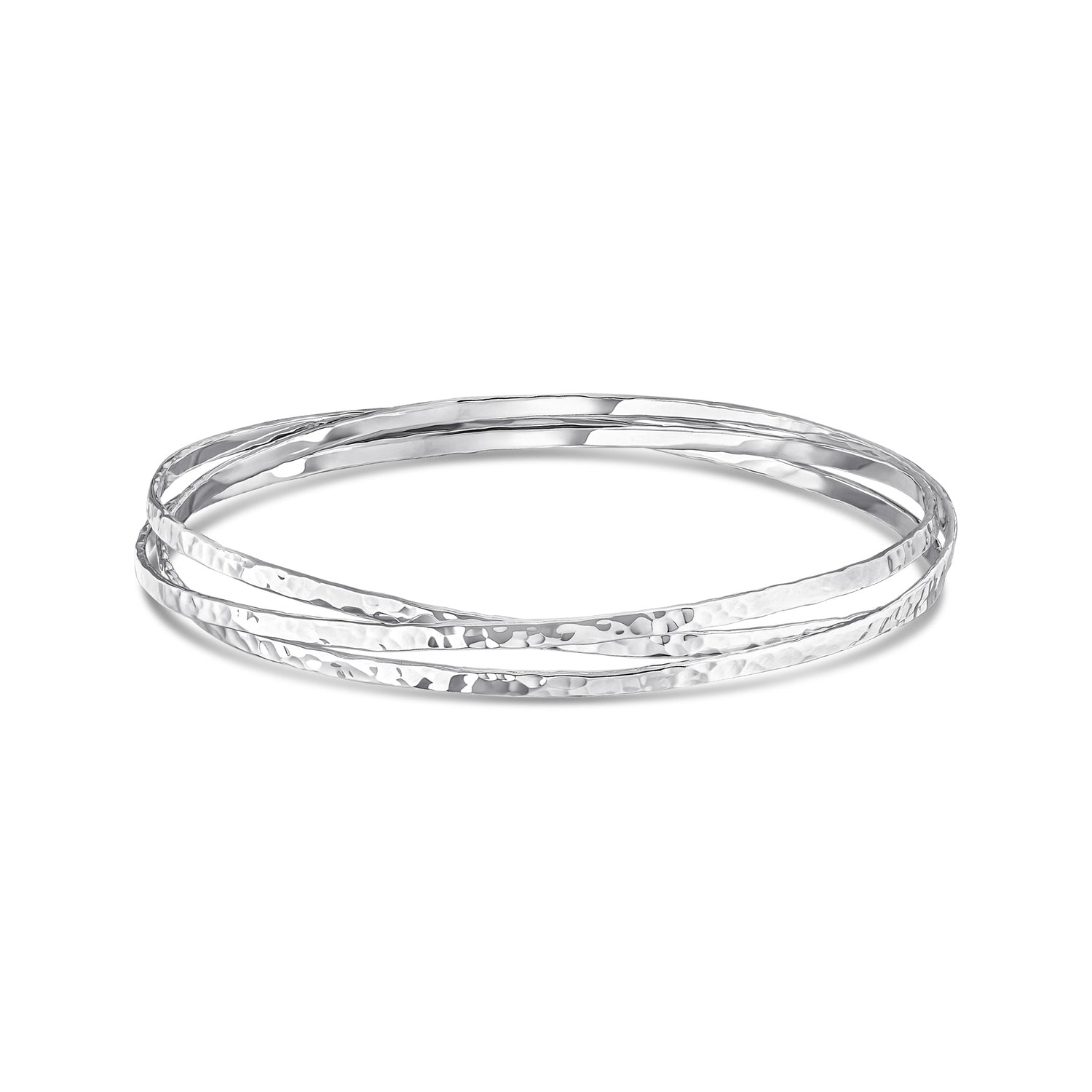 Sterling Silver Hammered Russian Bangle - 2mm Flat Profile