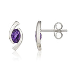 9ct White Gold Oval Natural Amethyst 'Eye' Stud Earrings — 6x4mm