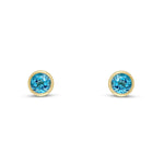 9ct Yellow Gold Round Natural Swiss Blue Topaz Rubover Stud Earrings — 4mm