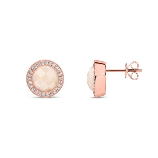 9ct Rose Gold Natural Pink Opal and Diamond Stud Earrings