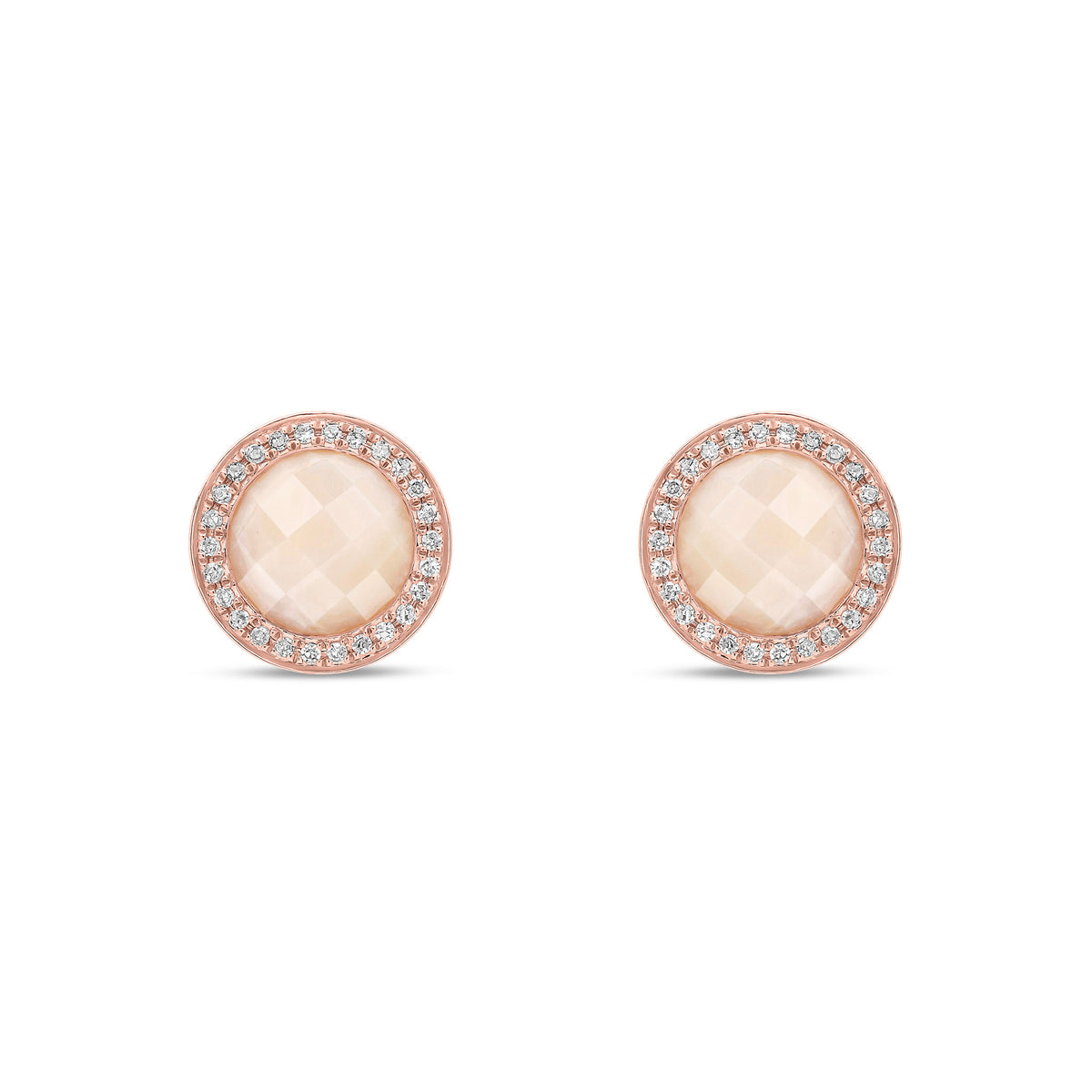 9ct Rose Gold Natural Pink Opal and Diamond Stud Earrings
