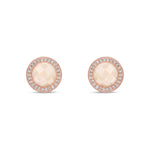 9ct Rose Gold Round Natural Pink Opal & Diamond Statement Halo Stud Earrings — 8mm
