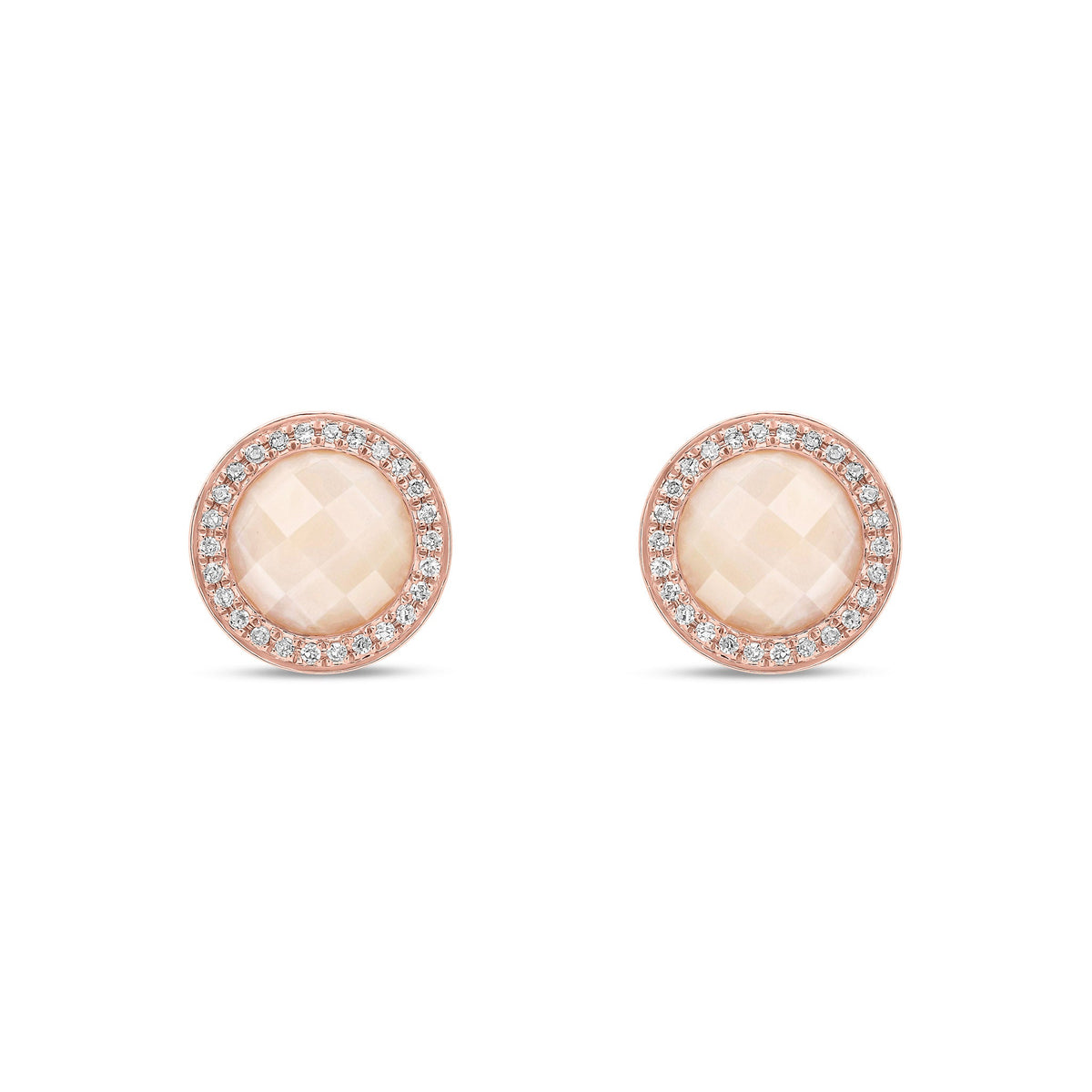 9ct Rose Gold Round Natural Pink Opal & Diamond Statement Halo Stud Earrings — 8mm